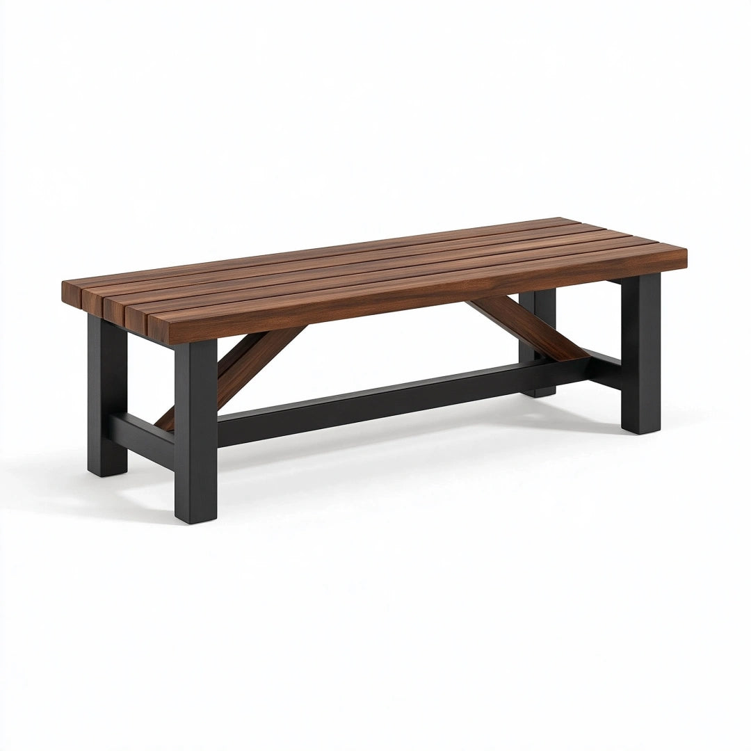 Panca da esterno 180 x 40 x 45 cm in legno marrone e metallo nero - stile industriale
