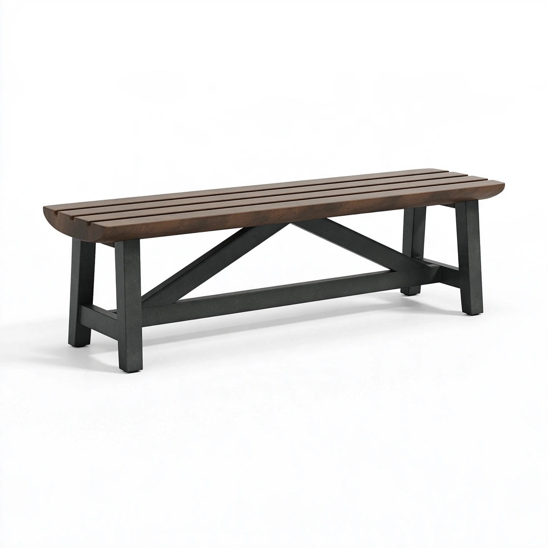 Panca 120 x 35 x 45 cm in legno marrone e metallo nero - stile industriale per ingresso e giardino