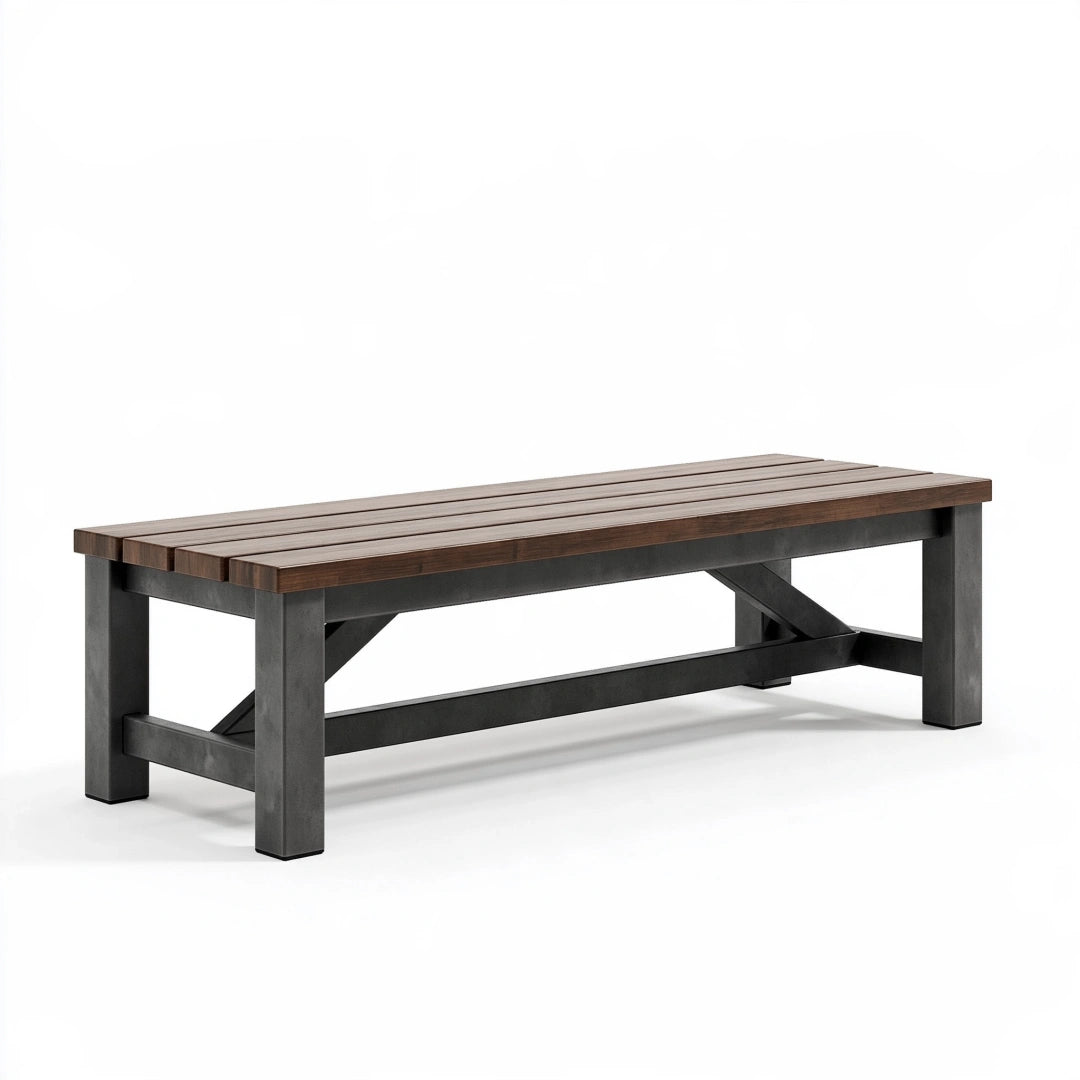Panca da esterno 150 x 40 x 45 cm in legno marrone e metallo nero - stile industriale