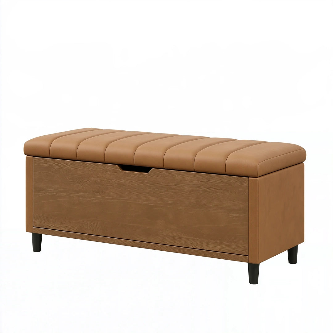 Panca contenitore 120 x 40 x 50 cm in legno marrone con seduta imbottita stile moderno