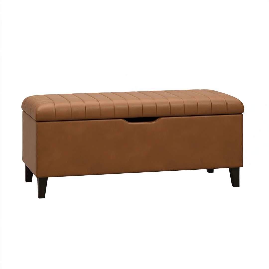 Panca contenitore 120 x 45 x 48 cm in similpelle marrone - imbottita con coperchio