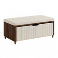 Panca contenitore 100 x 45 x 50 cm in legno e tessuto crema noce scuro - stile moderno