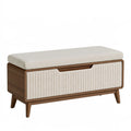 Panca contenitore 100 x 45 x 50 cm in legno marrone e tessuto beige con seduta imbottita