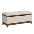 Panca contenitore 120 cm in tessuto beige e legno noce - stile moderno