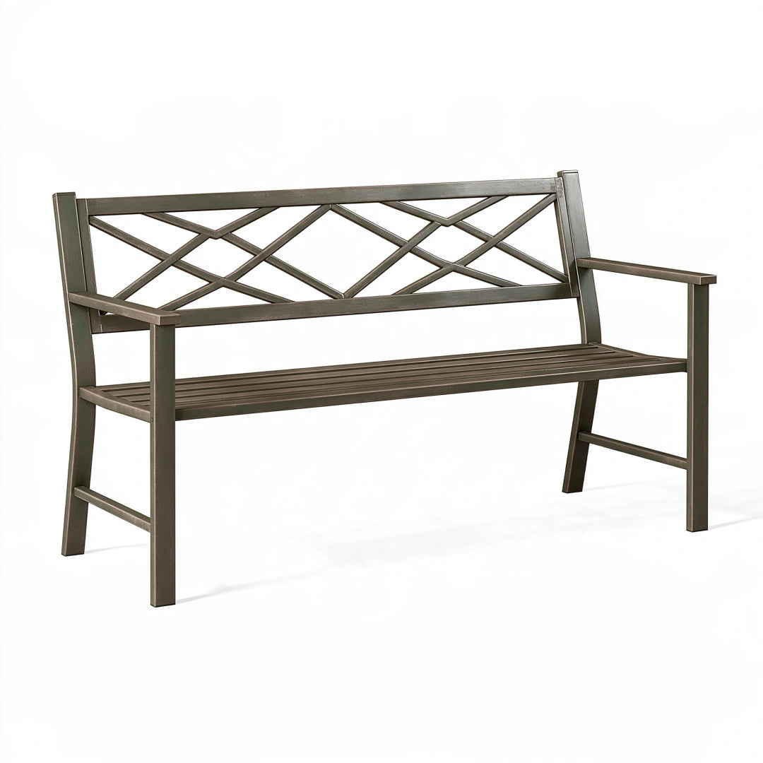 Panca da giardino 120 x 60 x 88 cm in metallo marrone con schienale intrecciato