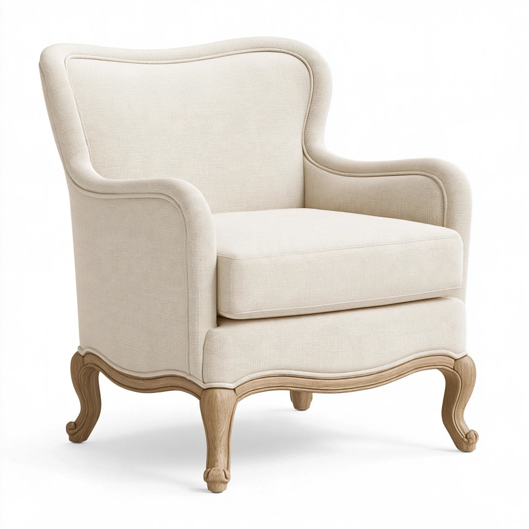 Poltrona 78 x 85 x 102 cm in tessuto beige con gambe in legno stile classico