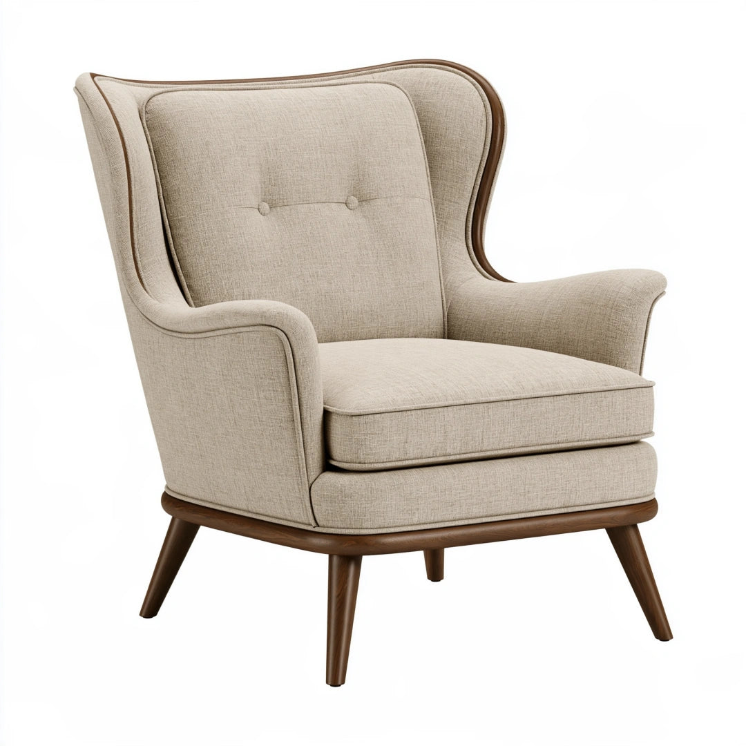 Poltrona 80 x 85 x 105 cm in tessuto beige con gambe in legno stile classico
