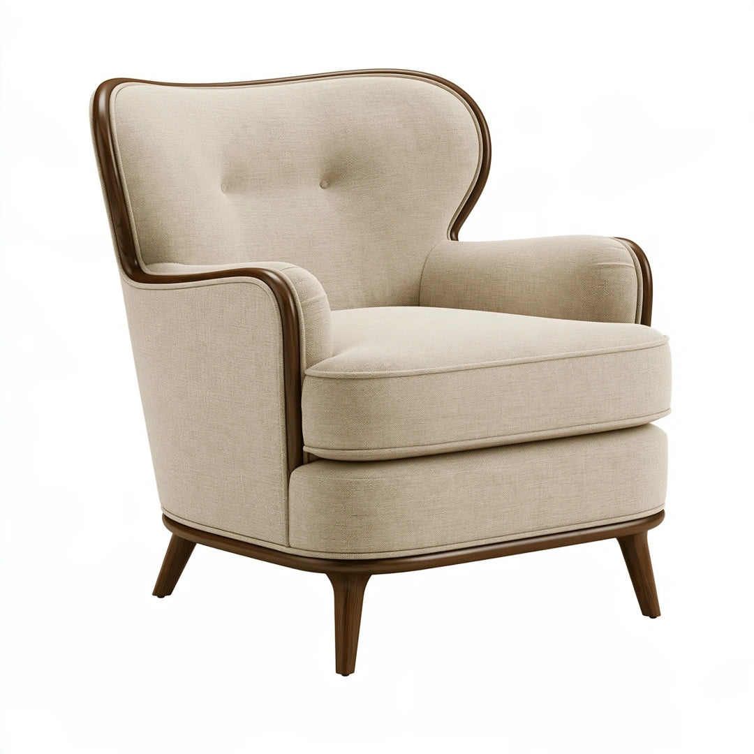 Poltrona 85 x 90 x 100 cm in tessuto beige e legno marrone - stile moderno per soggiorno