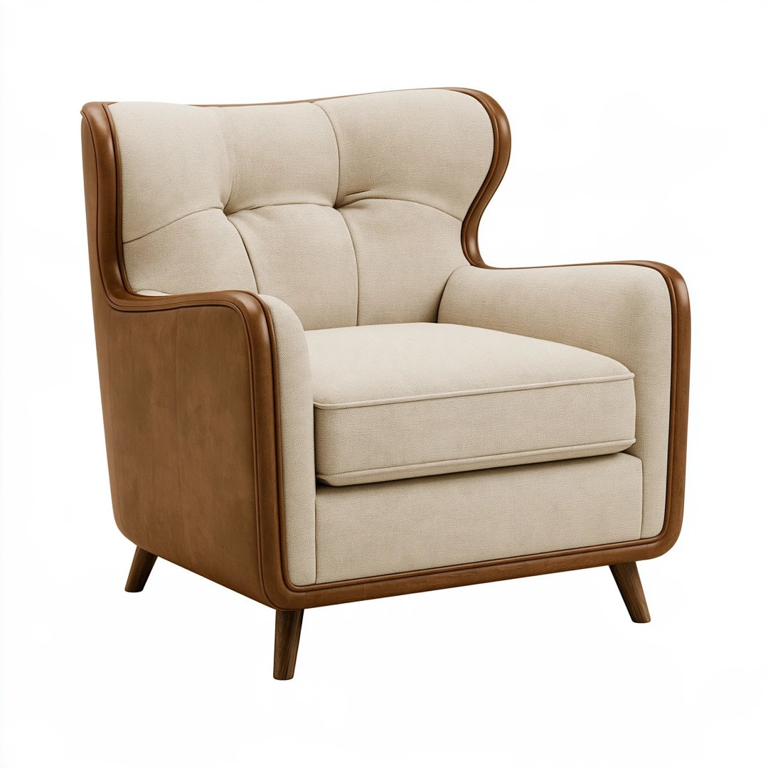 Poltrona 78 x 85 x 100 cm in tessuto beige e similpelle marrone - stile retrò