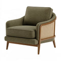 Poltrona 76x78x82 cm in tessuto verde con legno e rattan - seduta da soggiorno stile retrò