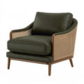 Poltrona 80 x 85 x 85 cm in tessuto verde oliva con legno e rattan - stile moderno