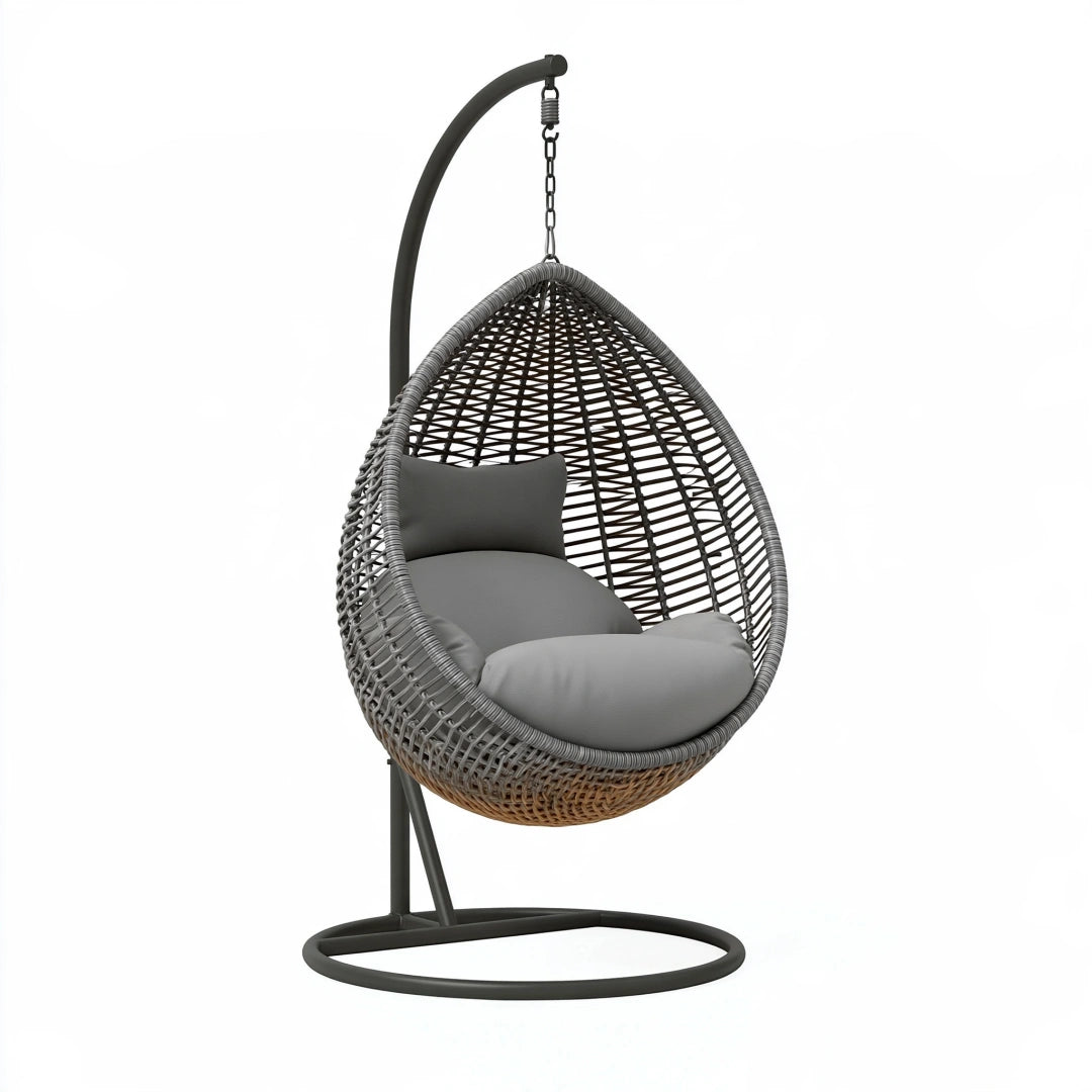 Poltrona sospesa da giardino 105 x 105 x 195 cm in metallo e rattan sintetico grigio - con base autoportante