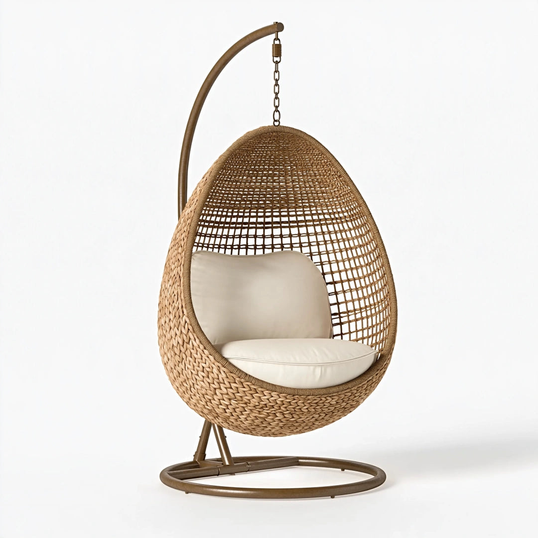Poltrona sospesa 105 x 105 x 195 cm in rattan marrone con struttura in metallo per relax