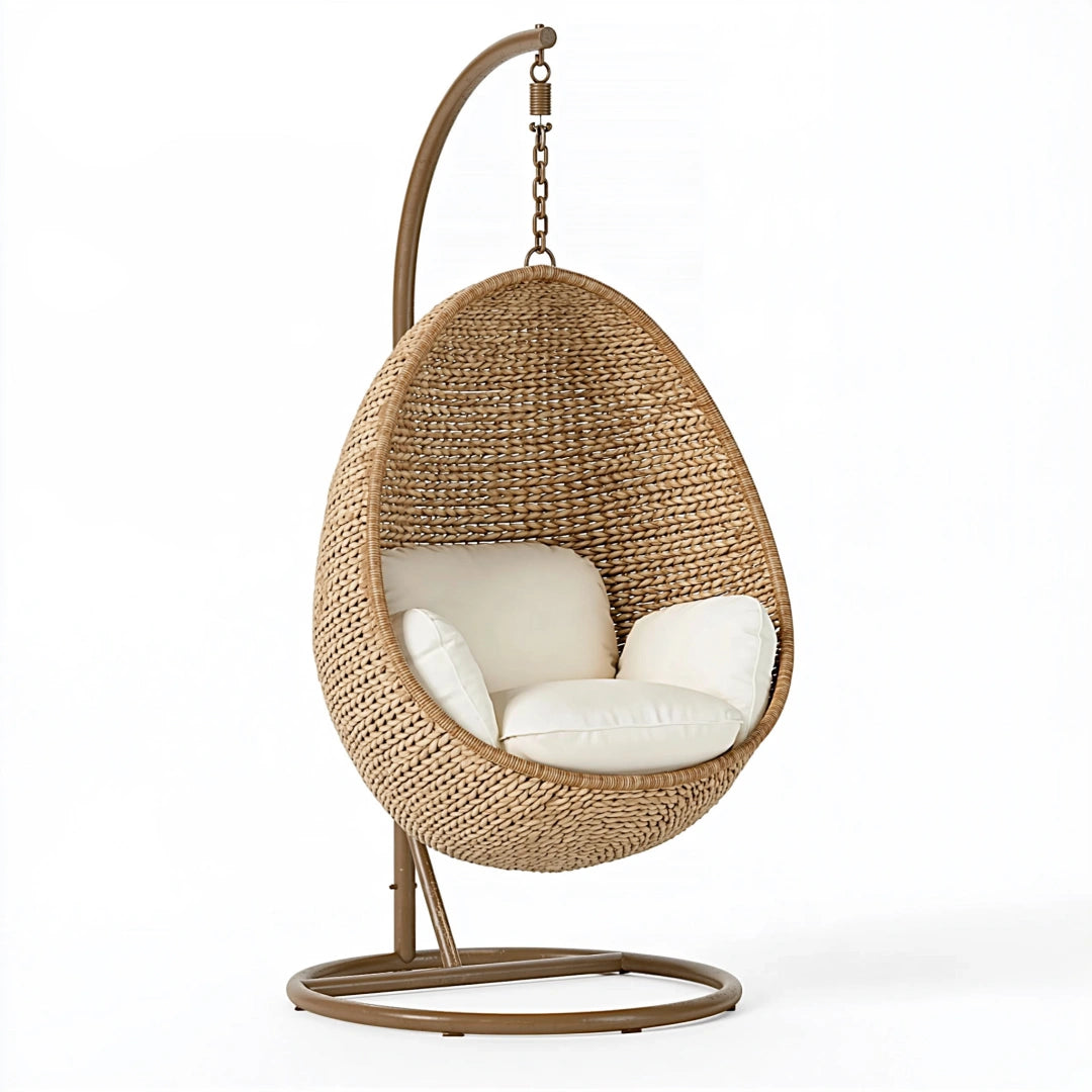 Poltrona sospesa 105 x 105 x 195 cm in fibra intrecciata naturale con struttura in metallo per relax stile boho