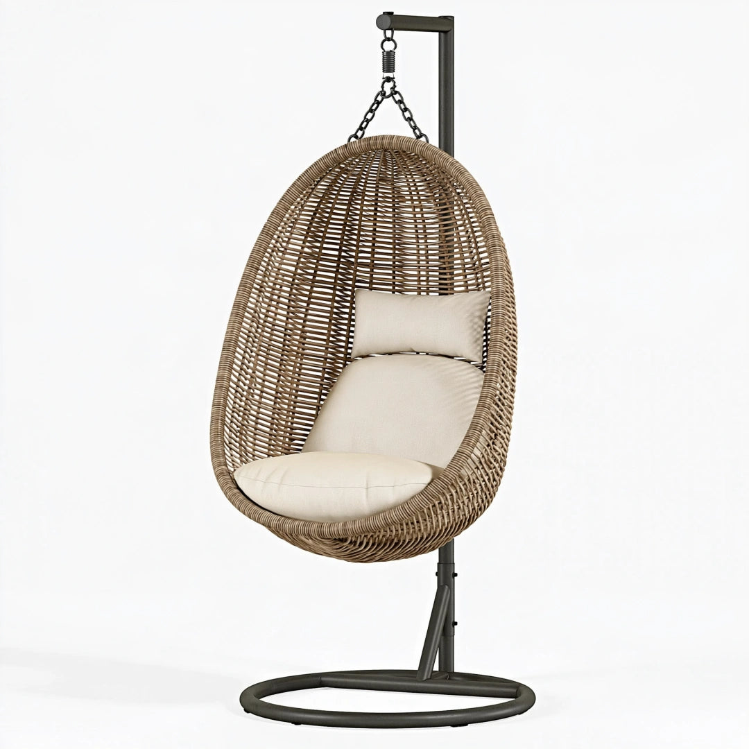 Poltrona sospesa 105 x 95 x 195 cm in rattan sintetico beige con struttura in metallo per esterno