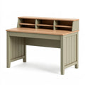 Scrivania con alzata 120 x 60 x 110 cm in legno verde salvia e naturale con ripiani stile moderno